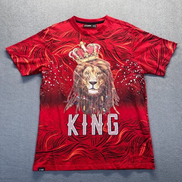 Contender Graphic Shirt Men L King Lion Crown Hip Hop Street Wear Graffiti Y2K - Picture 1 of 11